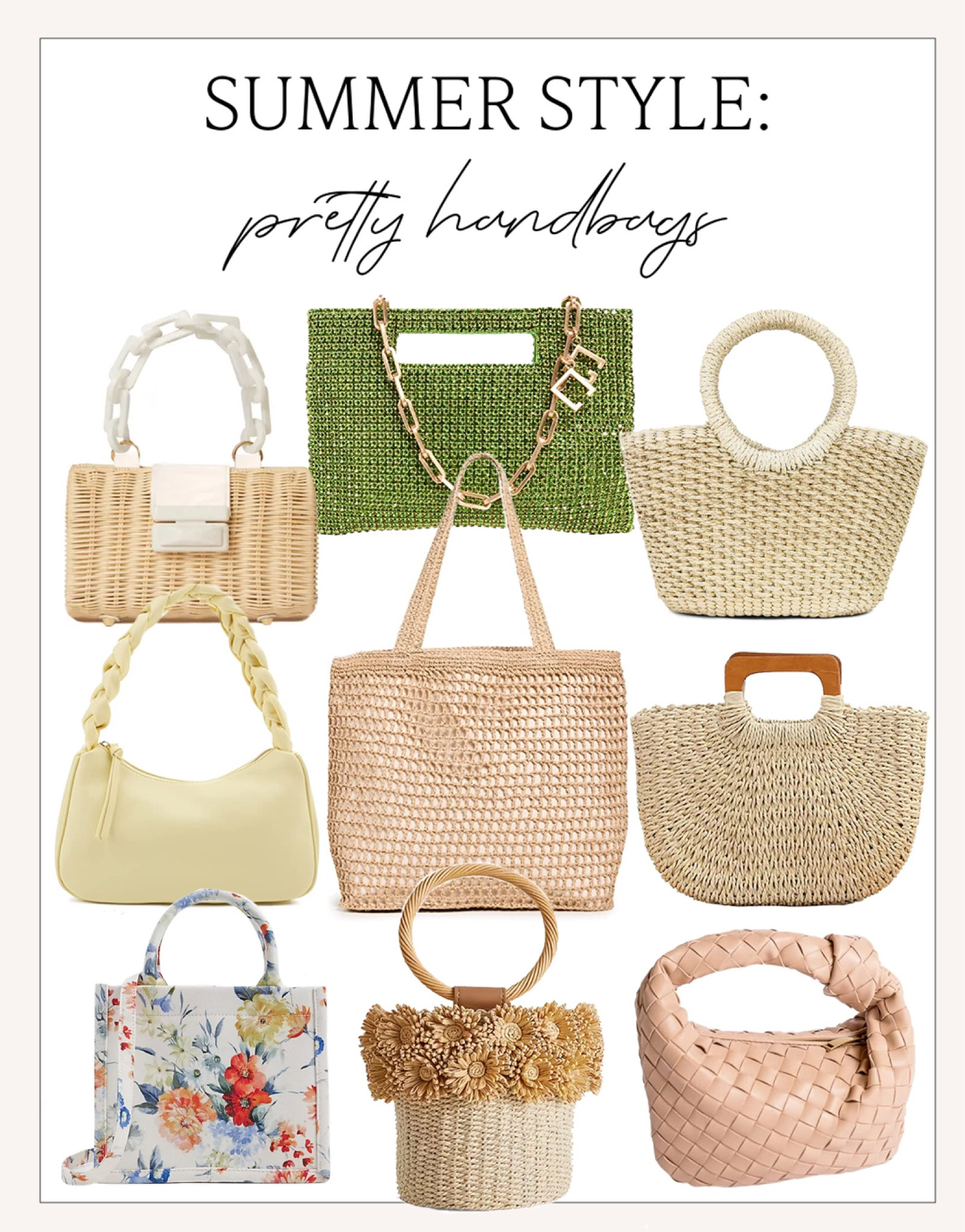Pretty new summer handbags!
Statement making bags to use all summer long! 

#summerbag #summerhandbag #strawbag 

#LTKitbag #LTKSeasonal #LTKstyletip