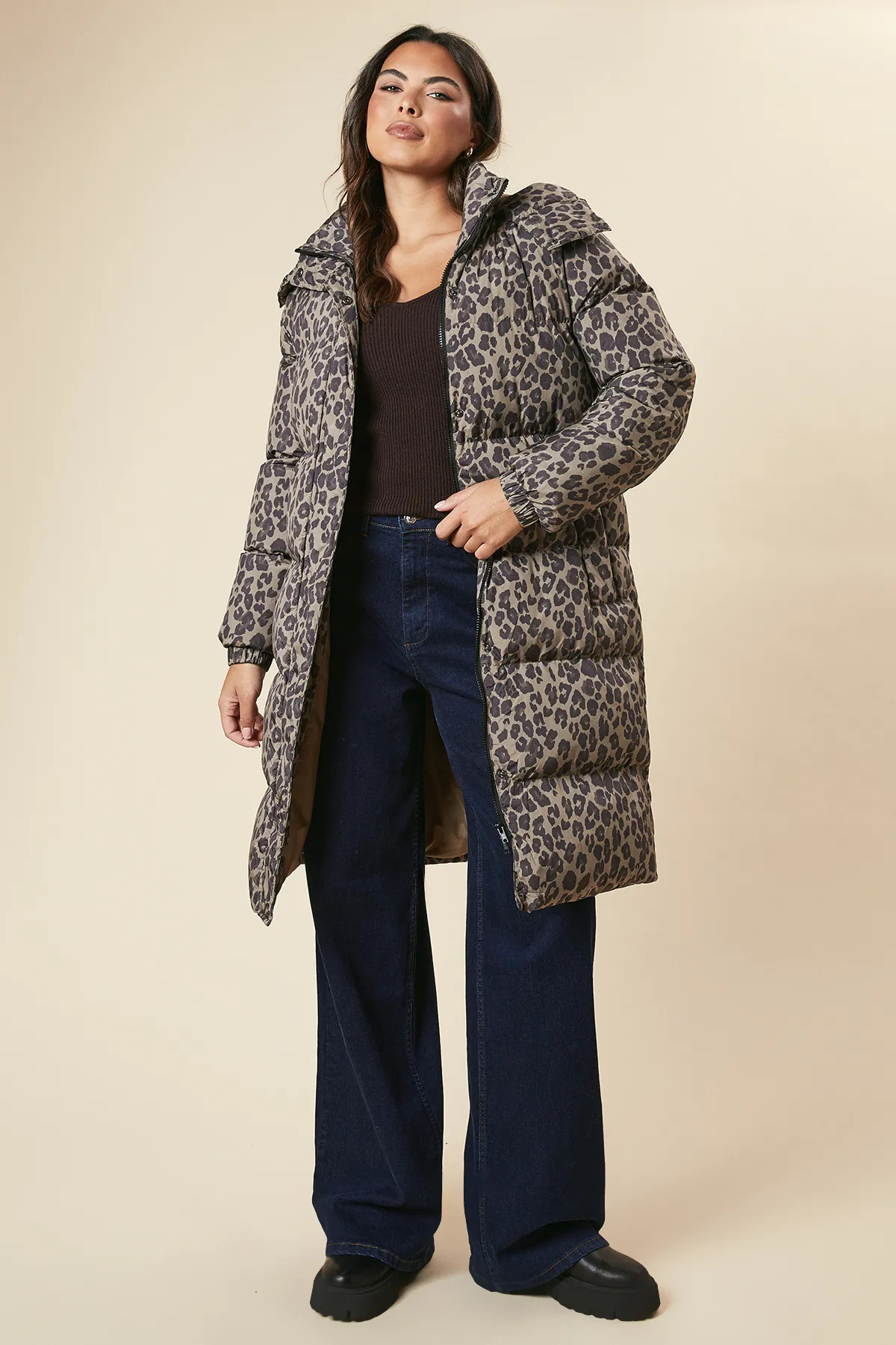 Jackets & Coats | Leopard Print Longline Padded Coat | Dorothy Perkins | Debenhams UK