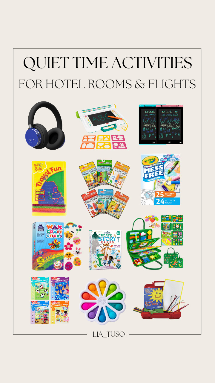 Quiet Time Activities for Hotel Rooms & Flights || Highlights My First Hidden Pictures || Rubik's Cube || Educational Insights Kanoodle 3D Brain Teaser Puzzle Game || Crayola Color Wonder Mess Free Coloring Kit || Melissa & Doug Reusable Sticker Pads Set || PURPLE LADYBUG Bendable Wax Craft Sticks for Kids || 2 Pack LCD Writing Tablets for Kids || Fisher-Price Preschool Toy Learn & Doodle Desk Mess-Free Writing & Drawing Tablet 

#TravelQuietTime
#KidFriendlyTravel
#PeacefulPlayOnTheGo 

 #LTKTravel #LTKKids