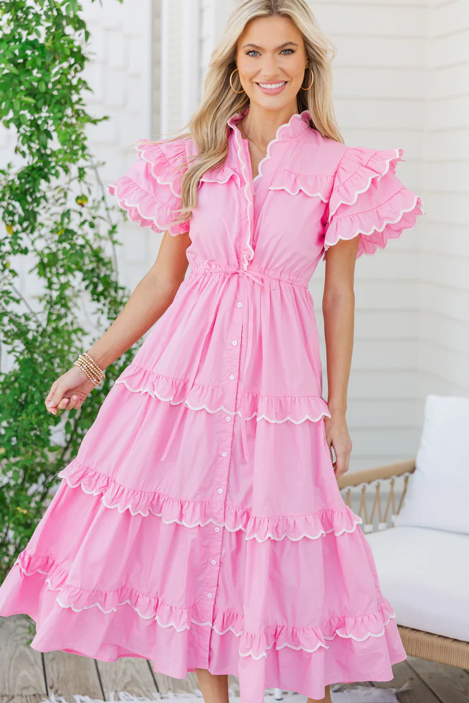 In The Air Pink Midi Dress | The Mint Julep Boutique