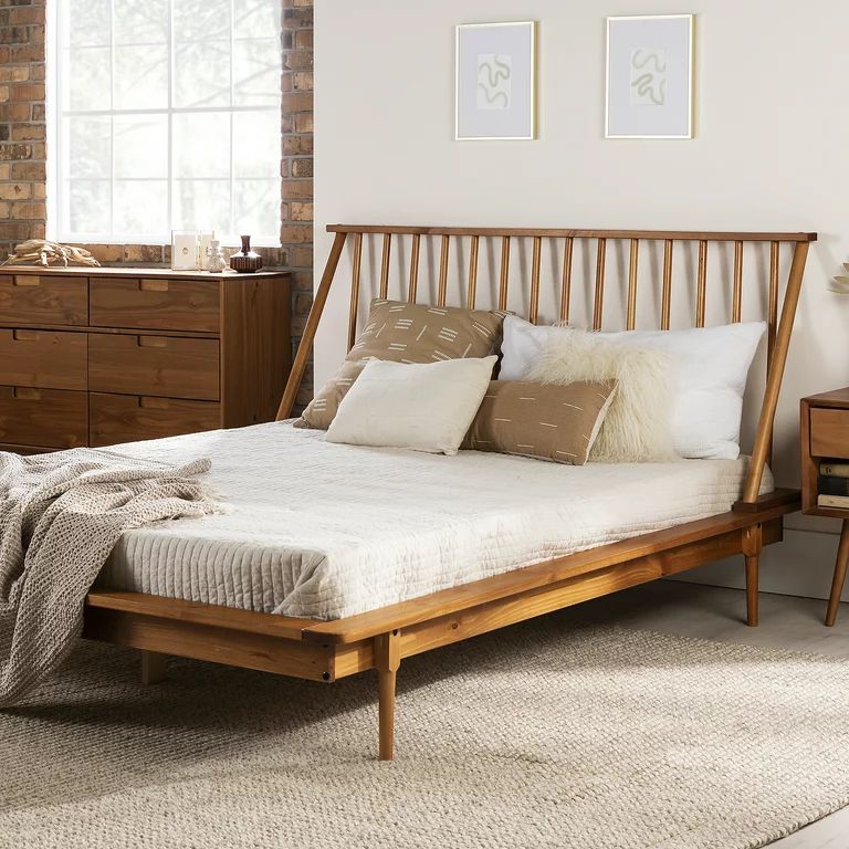 Desert Fields Modern Boho Solid Wood Platform Queen Bed, Caramel | Walmart (US)