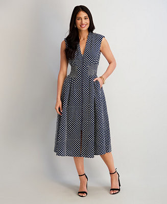 Women's Embroidered Cotton Zip-Front Midi Dress | Macy's