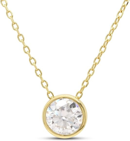 SAVEARTH DIAMONDS 1.00 ct 6.5MM Lab Created Moissanite & Lab Grown Diamond Bezel Set Solitaire Pe... | Amazon (US)