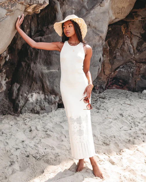 Modern Day Twiggy Knit Pointelle Maxi Dress - Cream | VICI