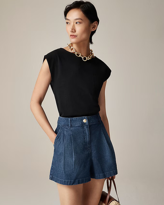 Pleated short in drapey denim | J. Crew US