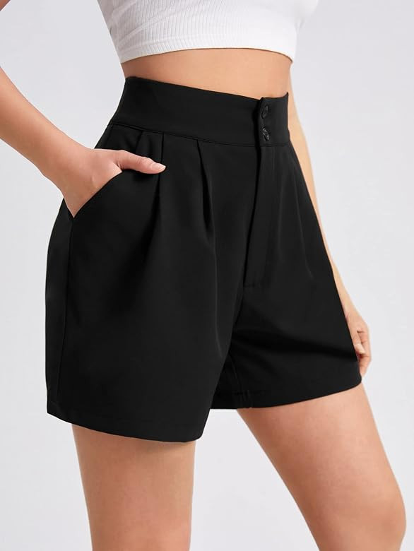 Floerns Women's Casual High Waist Wide Leg Workwear Shorts with Pockets | Amazon (US)