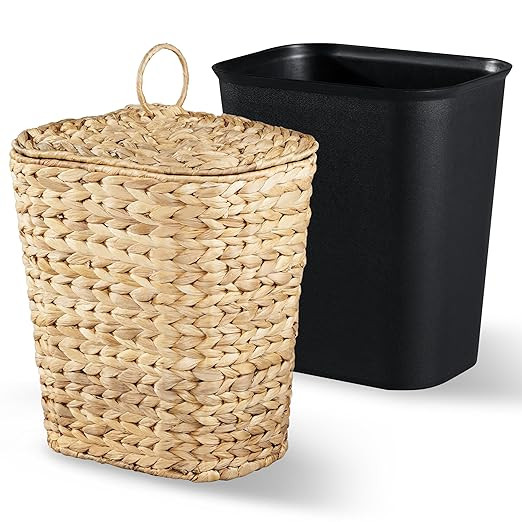 BLUEWEST 2.6 Gallon Wicker Trash Can with Lid, Handwoven Rattan Trash Can, Woven Decorative Waste... | Amazon (US)