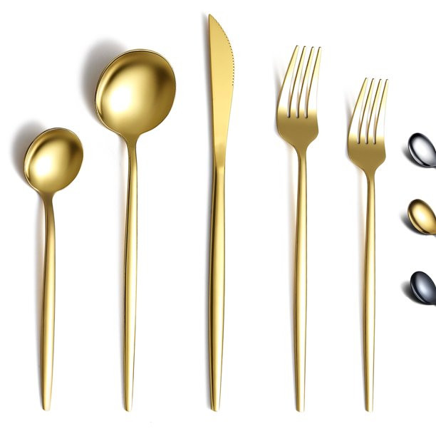 ReaNea Gold Silverware Set 20 Pieces, Stainless Steel Flatware Set, Titanium Gold Plating Cutlery... | Walmart (US)