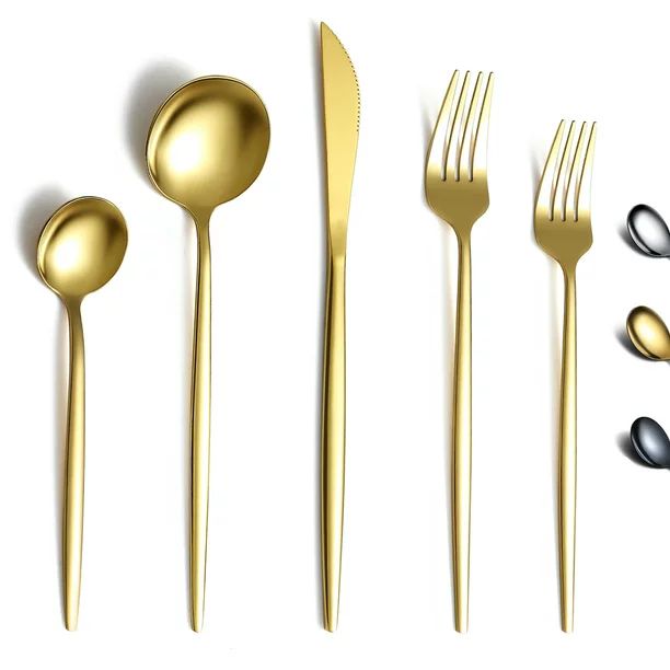 ReaNea Gold Silverware Set 20 Pieces, Stainless Steel Flatware Set, Titanium Gold Plating Cutlery... | Walmart (US)