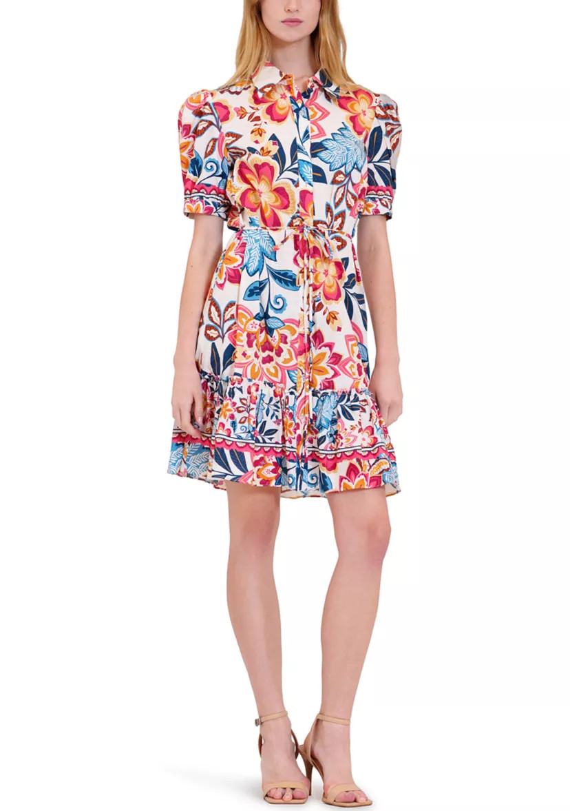 Women's Short Sleeve Printed Shirtdress | Belk