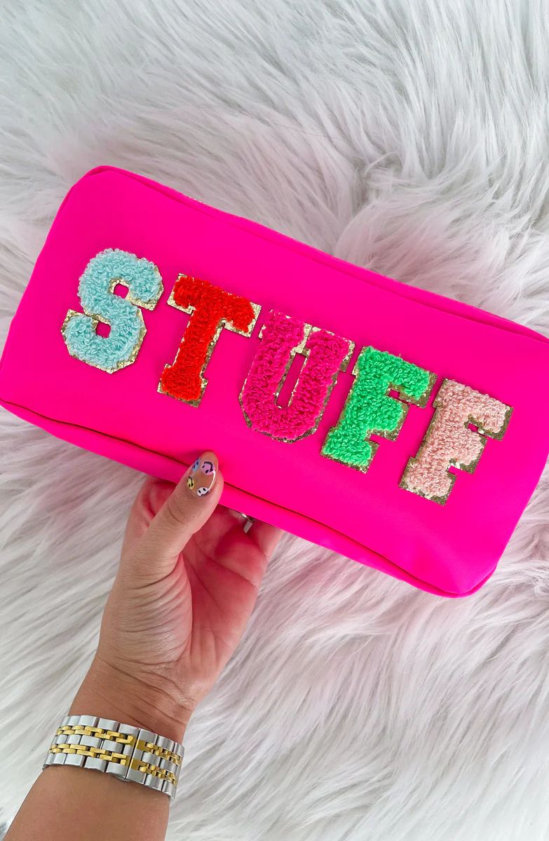 "STUFF" Hot Pink Makeup Bag | Apricot Lane Boutique