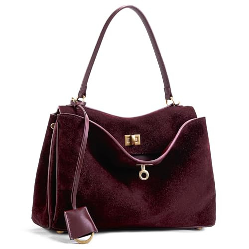 hedexe Leather Suede Tote Bag for Women: Genuine Soft Suede Shoulder Handbags with Shoulder Strap - Medium Ladies Satchel Crossbody Purse for Travel Work (Burgundy) | Amazon (US)