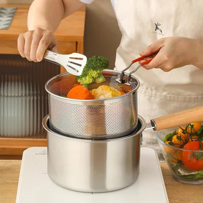 Pasta Strainer Set of 2, Stainless Steel Noodle strainer with Removable Handle Pasta Strainer Basket Deep Fryer Basket | Wayfair North America