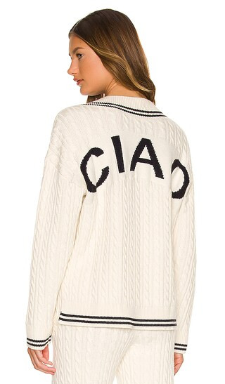 Ciao Cable V Neck Sweater in Ivory & Navy | Revolve Clothing (Global)