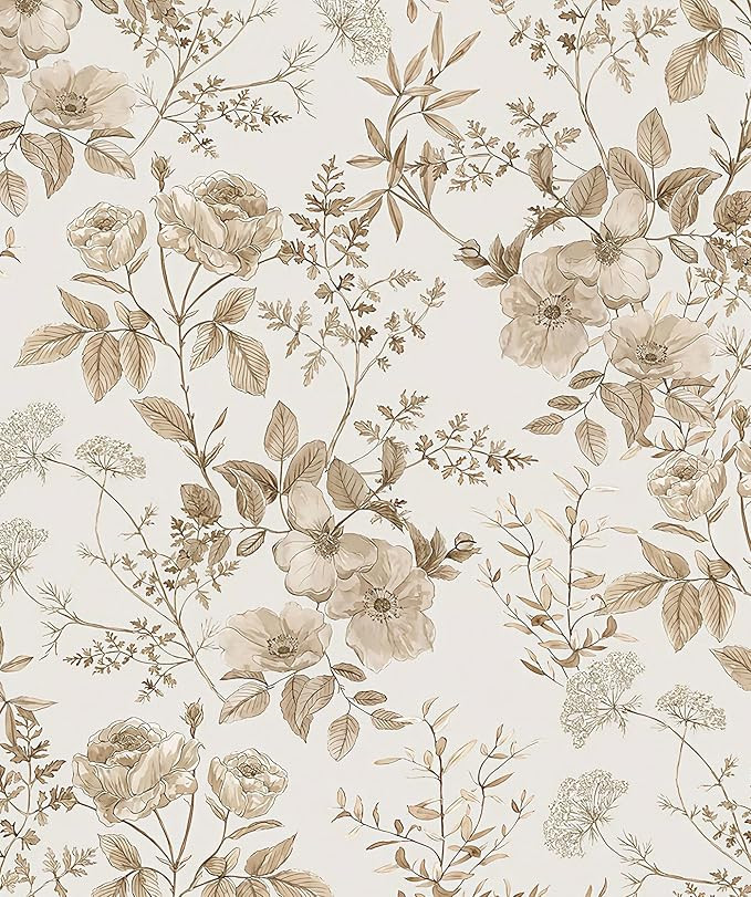 16.9" x118" Boho Floral Peel and Stick Wallpaper Beige Flower and Leaf Contact Paper Self Adhesiv... | Amazon (US)