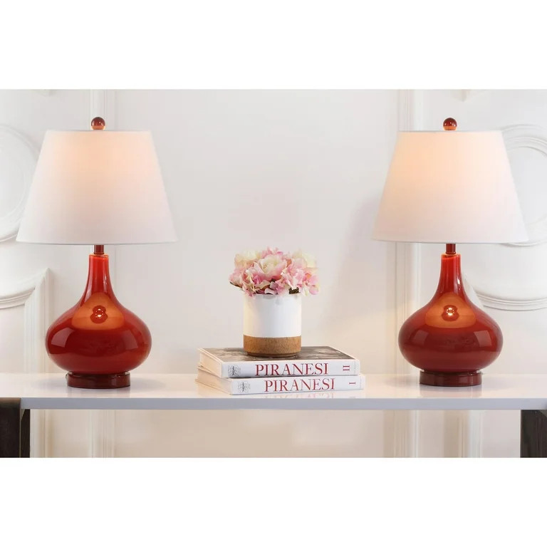 SAFAVIEH Amy 24 in. Red Glass Table Lamp with Off-White Cotton Shade, Set of 2 | Walmart (US)