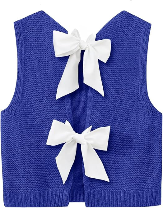Imily Bela Womens Sweater Vest Top Summer Bow Tie Back Sleeveless Casual Knit Crop Tank Tops | Amazon (US)