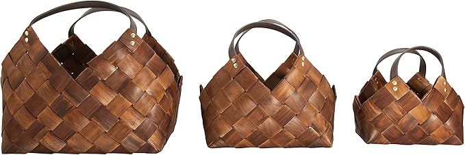Amazon.com: Creative Co-Op Brown Woven Seagrass Baskets with Leather Handles (Set of 3 Sizes) Wic... | Amazon (US)