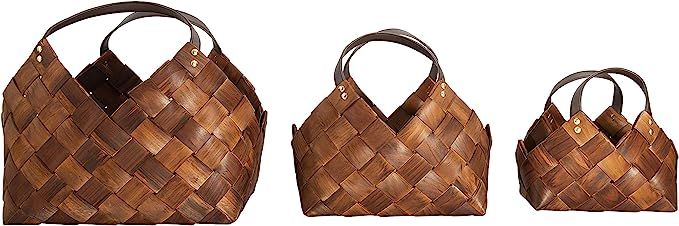 Creative Co-Op Brown Woven Seagrass Baskets with Leather Handles (Set of 3 Sizes) Wicker Non-Food... | Amazon (US)