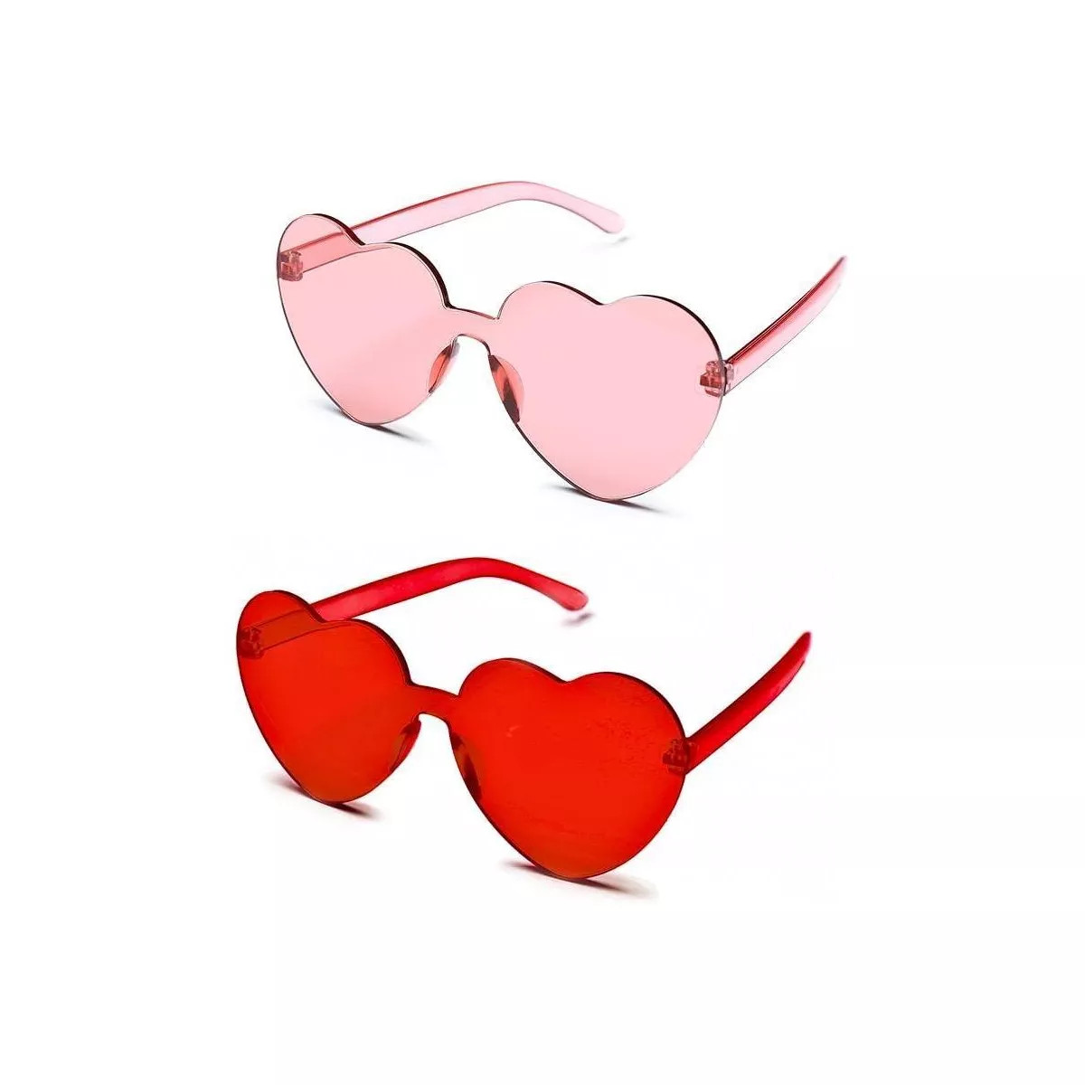 4E's Novelty Red and Pink Heart Sunglasses for Women, Transparent Light Pink & Red Color Rimless ... | Target