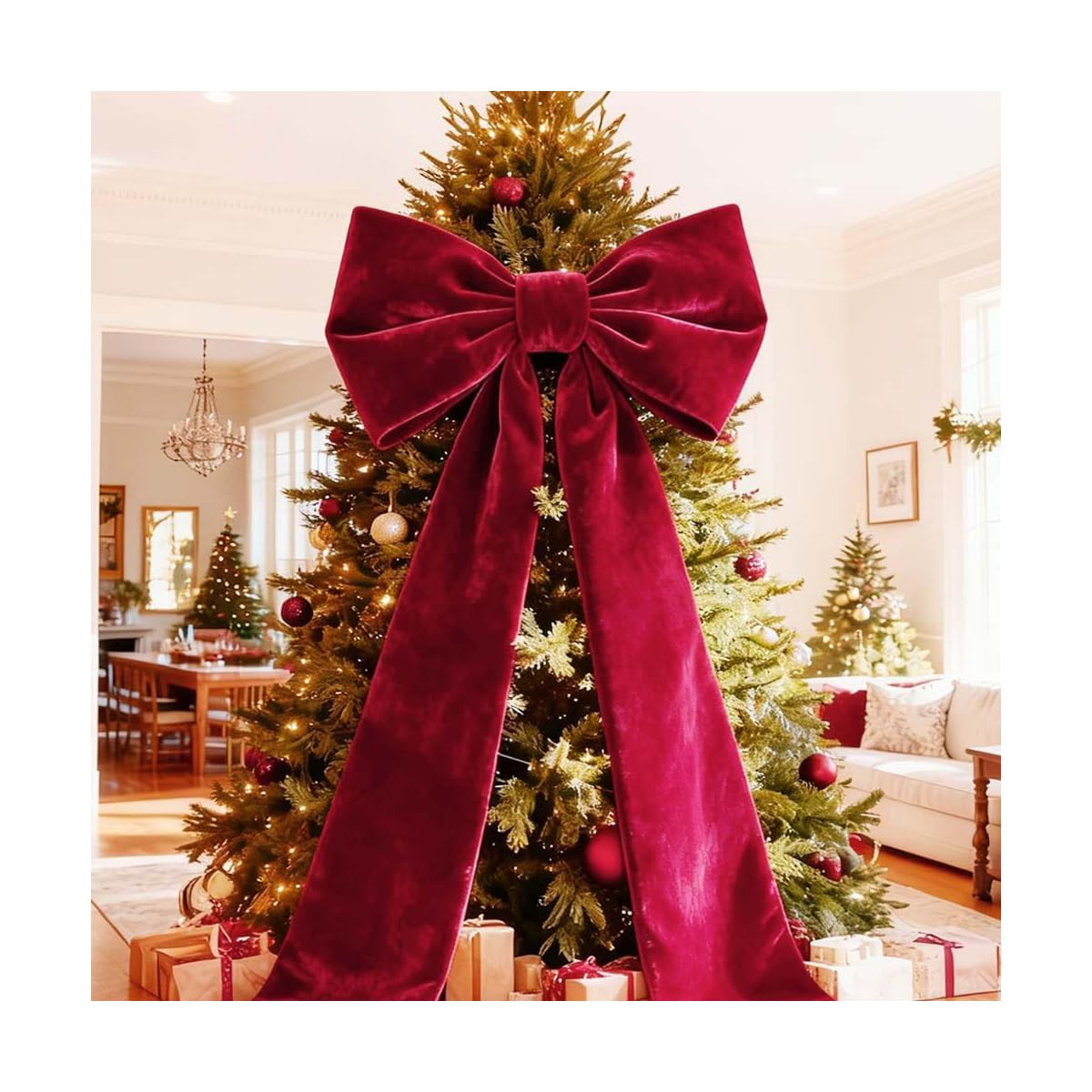 Large Velvet Bows for Christmas Tree, Rustic Crafts Bow Tree Topper Ribbon Hanging Ornament Chris... | Amazon (US)