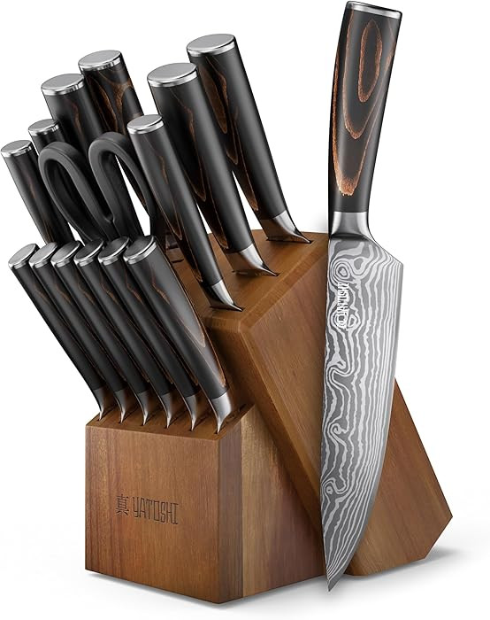 Yatoshi Professional Kitchen Knife Set, 15 Pieces, High Carbon Stainless Steel, Ergonomic Handle | Amazon (US)