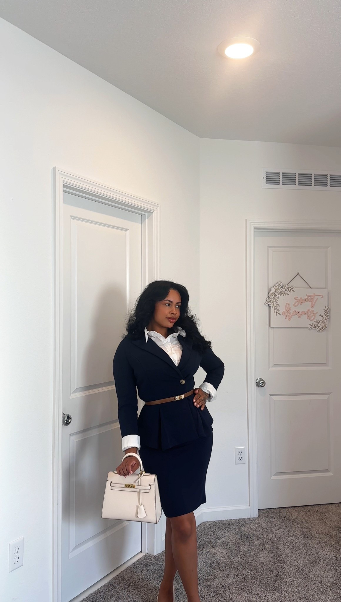 Navy blue 2 piece Skirt Suit 

#LTKPetite #LTKHome #LTKFindsUnder100