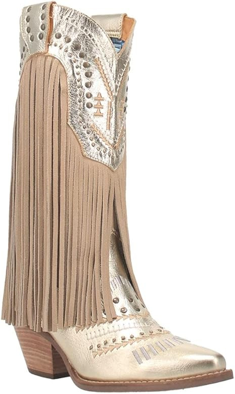 Dingo Womens Gypsy Studded Snip Toe Boots Mid Calf Low Heel 1-2" - Black | Amazon (US)