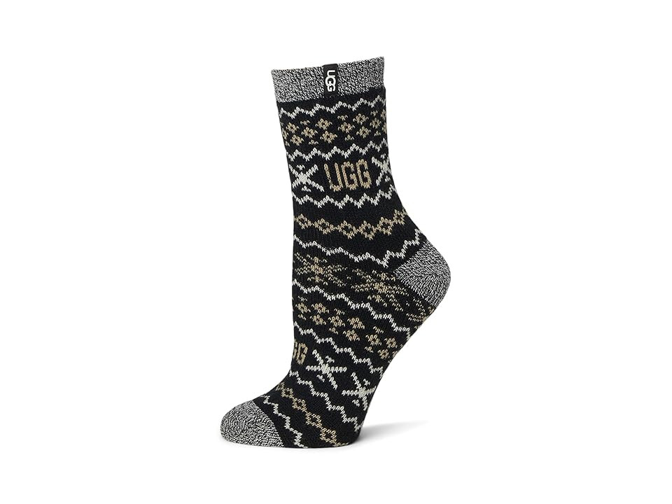 UGG Cressida Cozy Quarter Women's Crew Cut Socks Shoes Black Uggisle, Acrylic/Polyester | Zappos