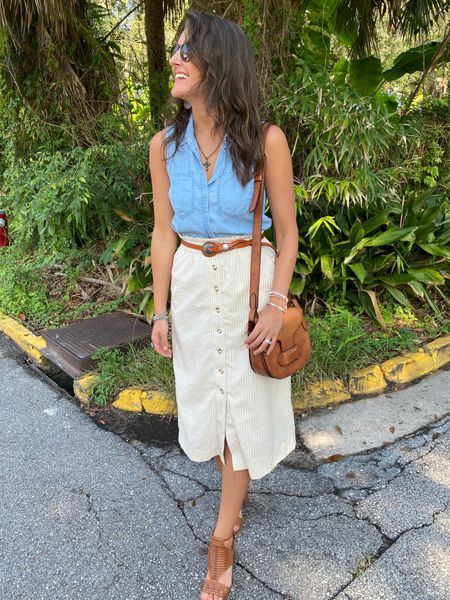 How to Style a Midi Skirt:

Tuck a collared shirt
Add a belt 
Accessorize
Add a bag + chunky sandal 

#LTKunder100 #LTKunder50 #LTKSeasonal