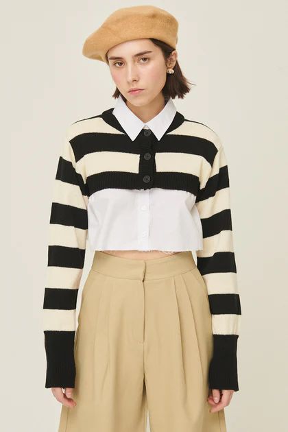 Hanna Striped Cropped Cardigan | Storets (Global)