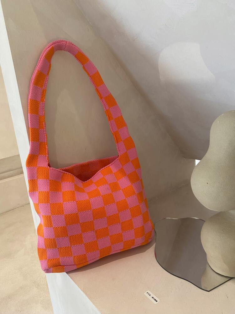 Checkered Pattern Crochet Bag | SHEIN