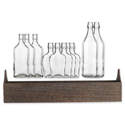 Home Essentials and Beyond 11-Piece Clear Glass Bottles and Wood Tray Set | Bed Bath & Beyond