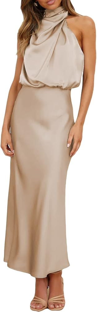 Sorlife Women's Sleeveless Cocktail Dresses Mock Neck Keyhole Elastic High Waist Wedding Guest Ev... | Amazon (US)