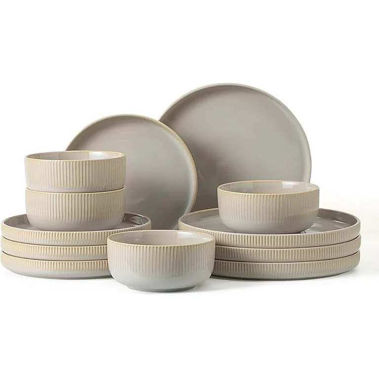Frewinky Stoneware Dinnerware Sets for 4,12 Piece Kitchen Plates and Bowls Set,Reactive Glaze Por... | Walmart (US)