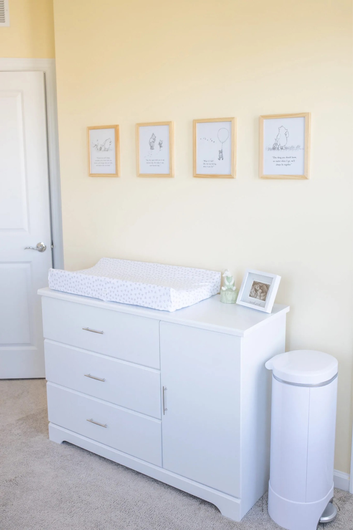 Our classic Winnie the Pooh nursery is one of our favorite rooms in the house! I love the white and yellow striped wallpaper accent wall and simple Pooh Bear touches. This is the perfect gender neutral nursery! 


Nursery design, classic nursery, rocking chair, changing table, baby registry, newborn essentials, swaddles, onesie, baby clothes, newborn clothes, baby boy, baby girl, crib, white crib, greenguard, burp cloth, diapers, baby toys, white curtains, curtain rod, baby blanket

#LTKbump #LTKhome #LTKbaby