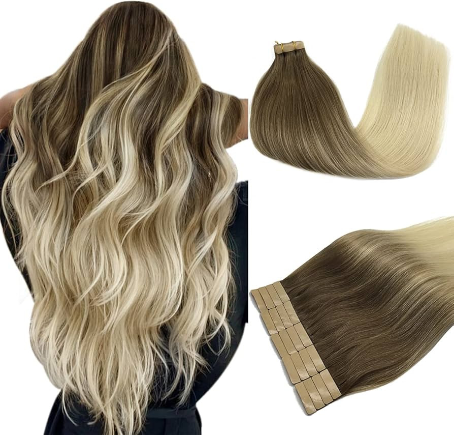 DOORES Human Hair Extensions Tape in Ombre Ash Brown to Platinum Blonde 22 Inch 20pcs 50g Tape in... | Amazon (US)