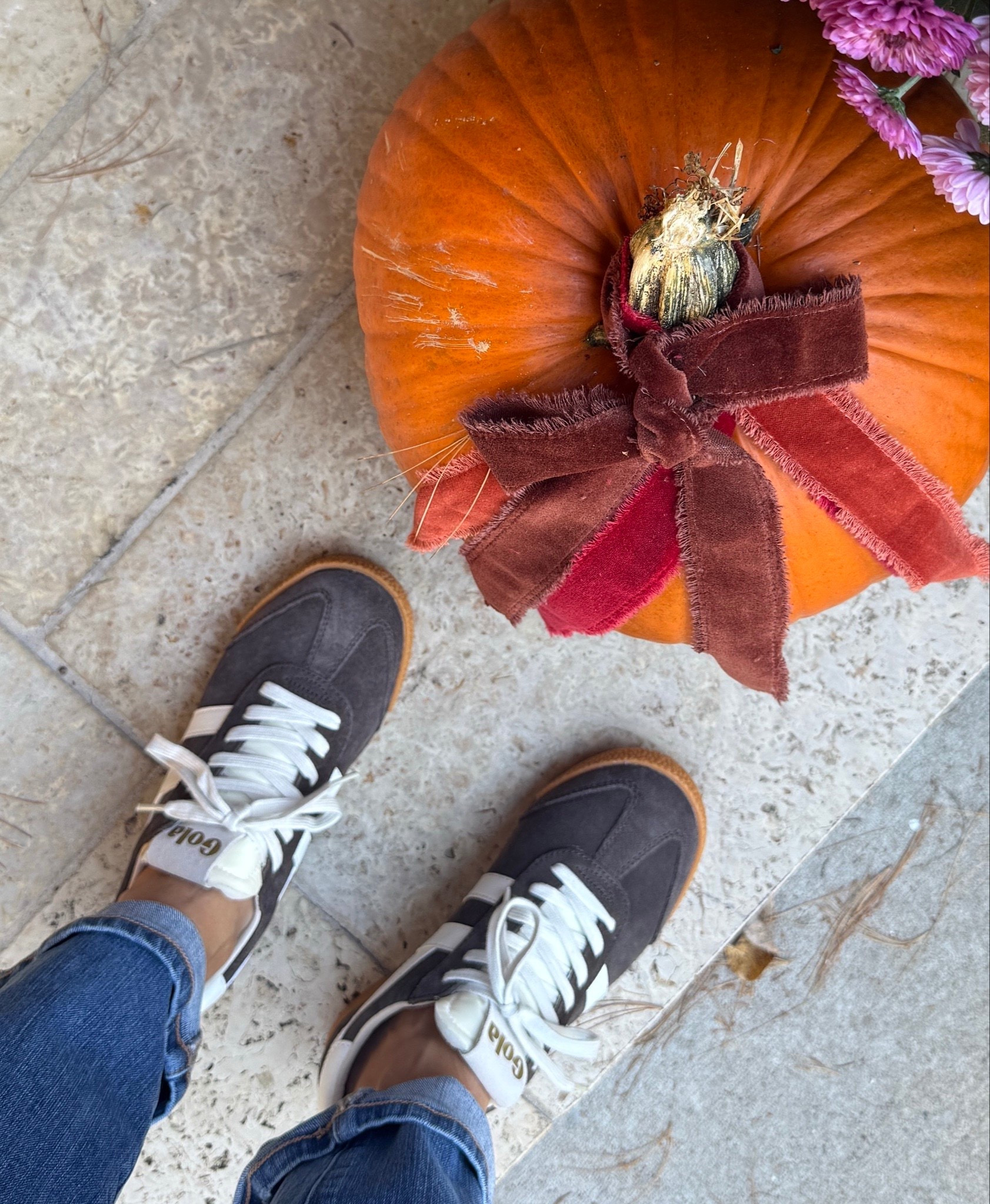 Brown suede sneakers. Yes, please. 
kimbentley, fall outfit, suede sneakers Gola

#LTKShoeCrush #LTKSeasonal #LTKOver40