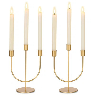 Gold Candle Holders Candelabra - Candlestick Holder Centerpiece For Tables Taper Candle Holder Set Of 2 Metal Candleholders | Wayfair North America