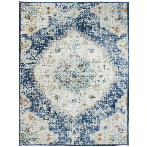 ReaLife Rugs Machine Washable Printed Vintage Distressed Bohemian Blue Eco-friendly Recycled Fibe... | Walmart (US)