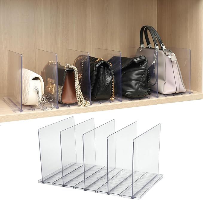 2 Pack Purse Organizer for Closet - 10 PCS Adjustable Acrylic Shelf Dividers for Closet Organizat... | Amazon (US)