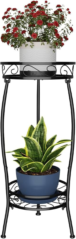 H HOMEXIN Plant Stand Indoor Outdoor, 2 Tier Metal Tall Planter Stand 26.5" Flower Stand Holder H... | Amazon (US)