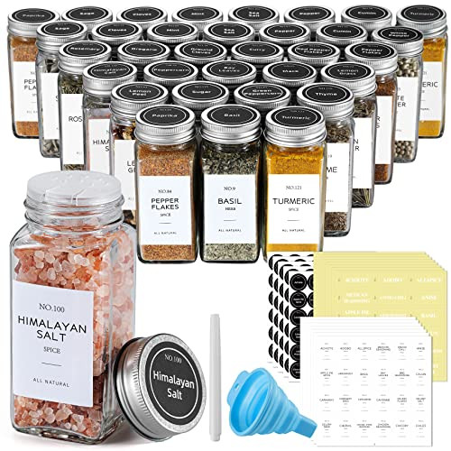 NETANY 36 Pcs Spice Jars with Labels - Glass Spice Jars with Shaker Lids, Minimalist Farmhouse Sp... | Amazon (US)