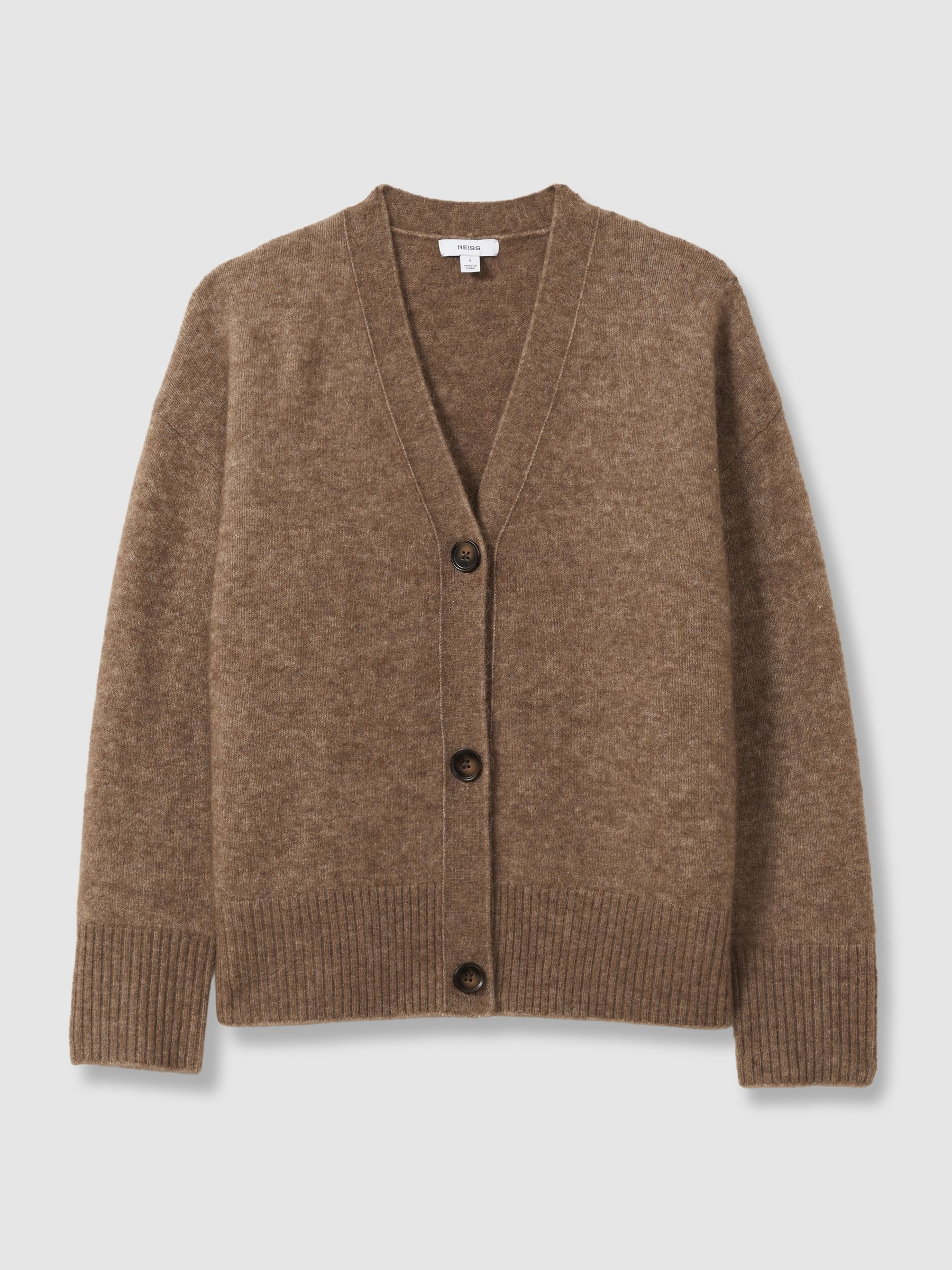 Reiss Alpaca Wool-Blend Brushed Cardigan in Mink | REISS | Reiss US