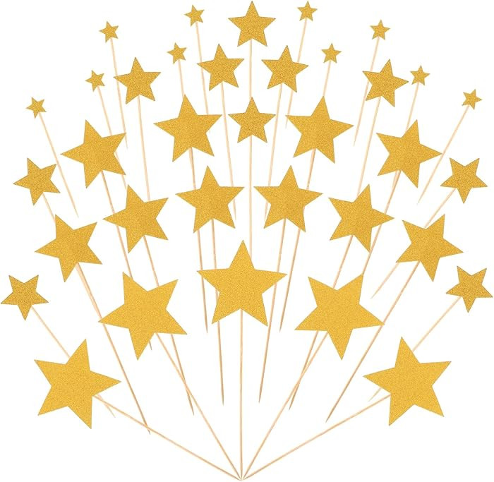 Gold Stars Cupcake Toppers, 35 Pieces Glitter Twinkle Star Cupcake Picks Bridal Shower Cake Toppe... | Amazon (US)