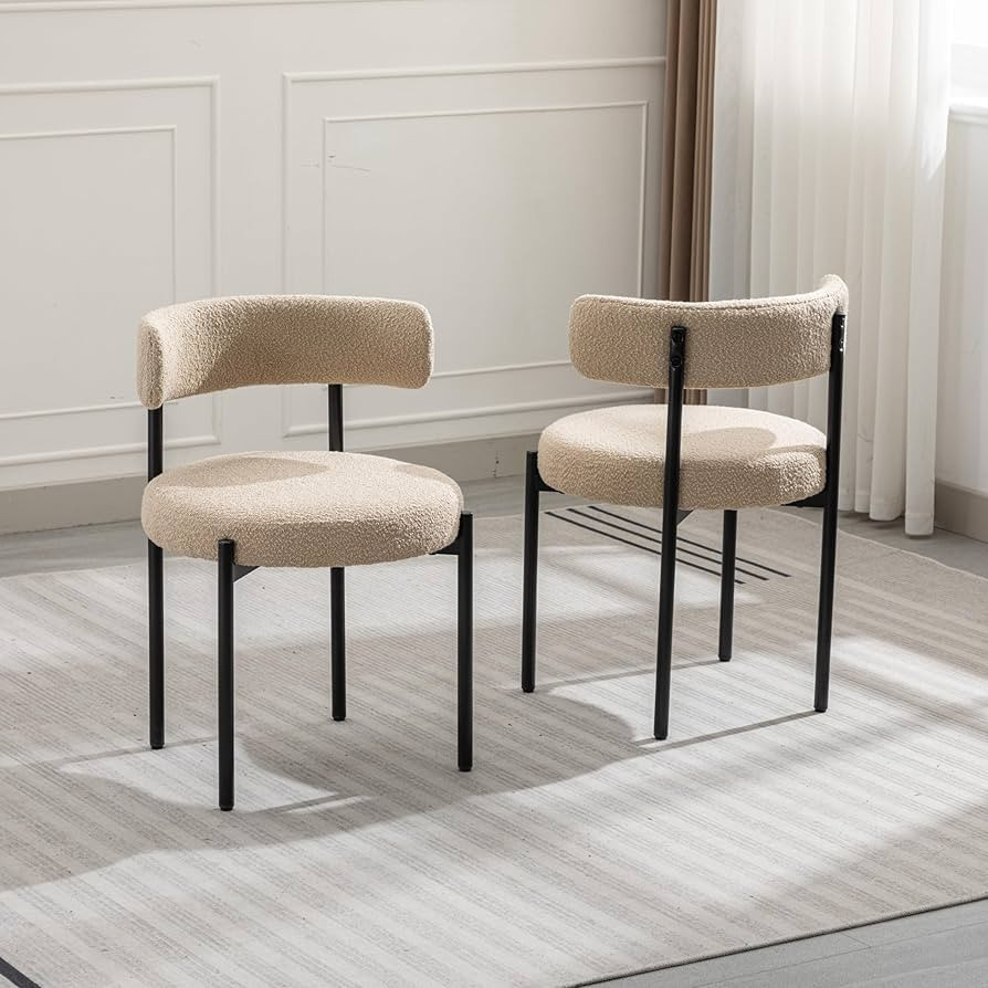 Beige Dining Chairs Set of 2, Boucle Dining Chairs, Upholstered Kitchen and Dining Room Chairs, M... | Amazon (US)