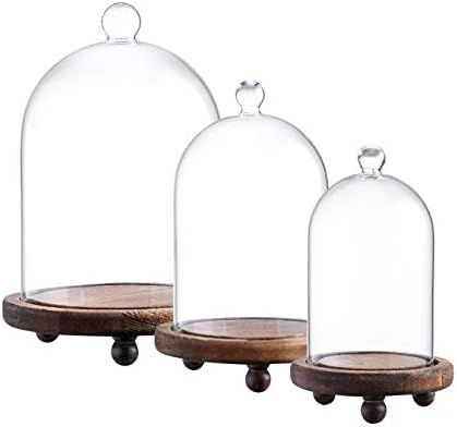KMwares 3pcs Glass Bell Shape Dome/Cloche Display Various Decor and Accessories w Wood Base | Amazon (US)