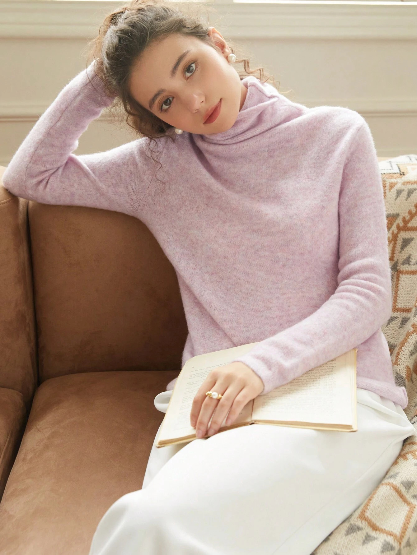 Knit Mix Solid High Neck Sweater | SHEIN