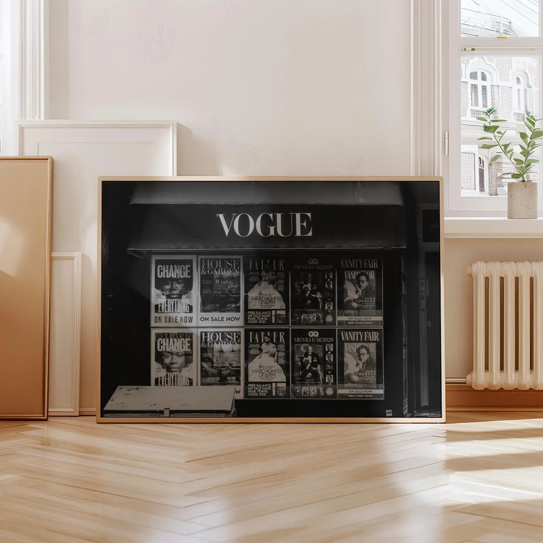 Black and White Magazine Stand Poster, Vintage Fashion Wall Art Print, Digital Download - Etsy | Etsy (US)