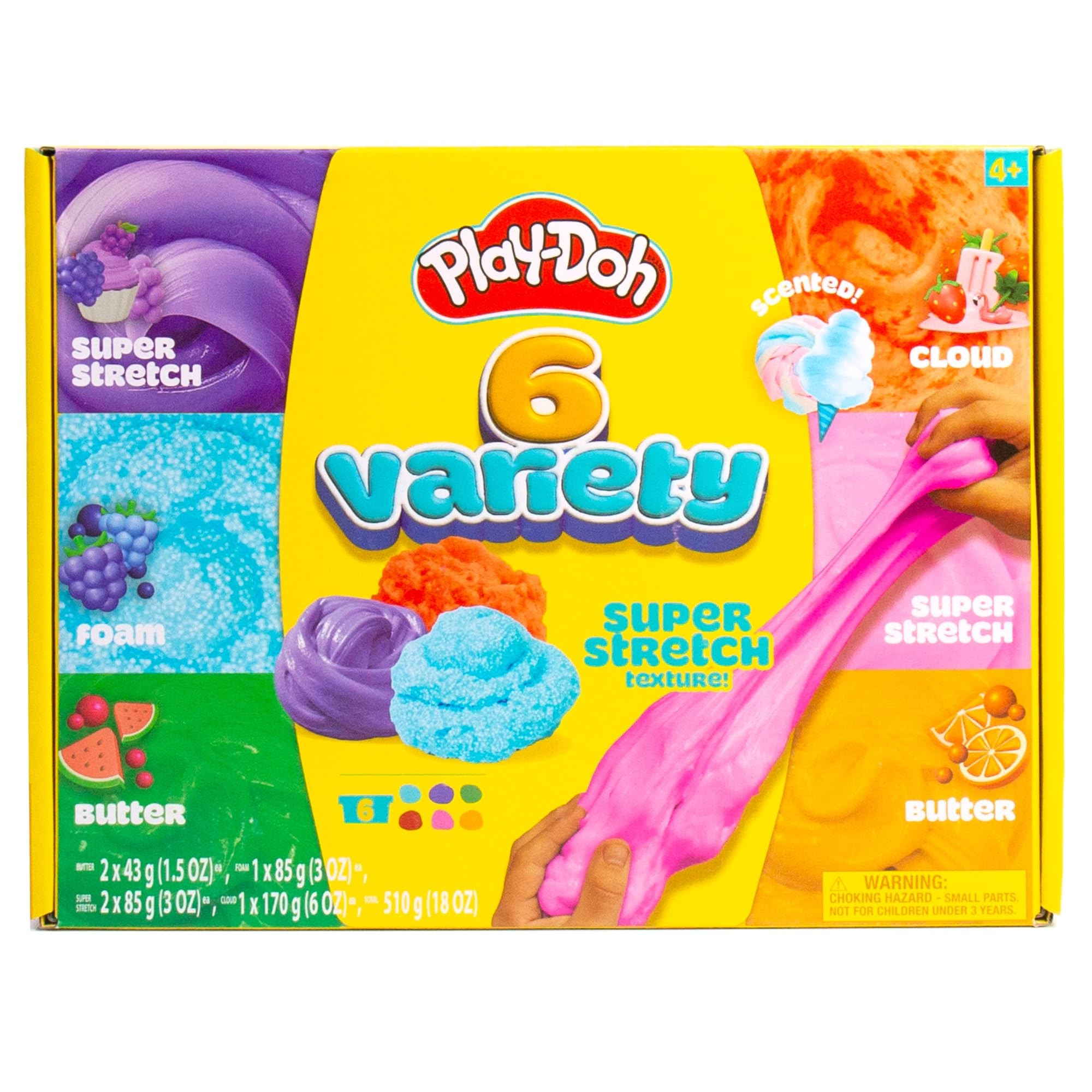 Play-Doh 6 Variety Compounds - Super Stretch, Play Foam, Butter, Cloud, Compound Packs | Amazon (US)